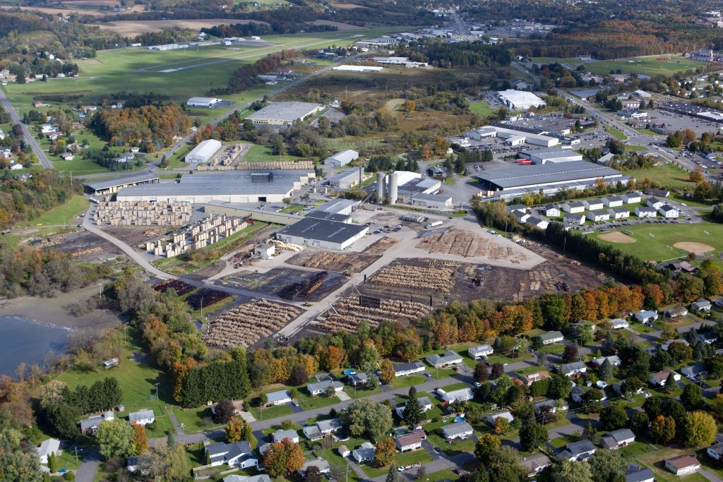 Ariel shot of Gutchess Lumber Co. Inc.'s HQ in Cortland, New York